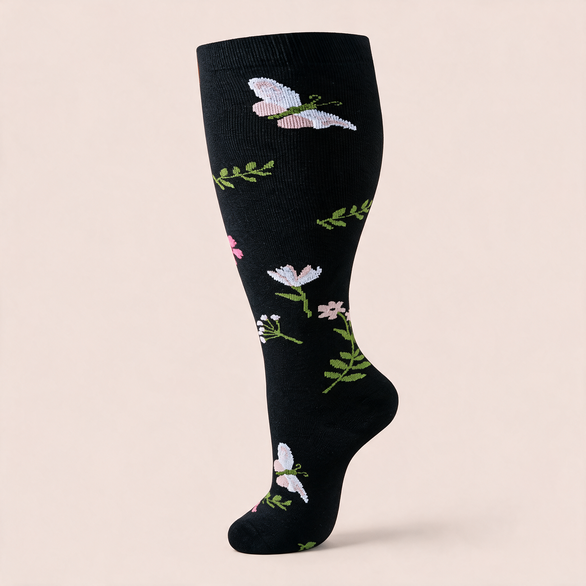 Clinical Compression – Wide Calf: Dove and Petals compression sock