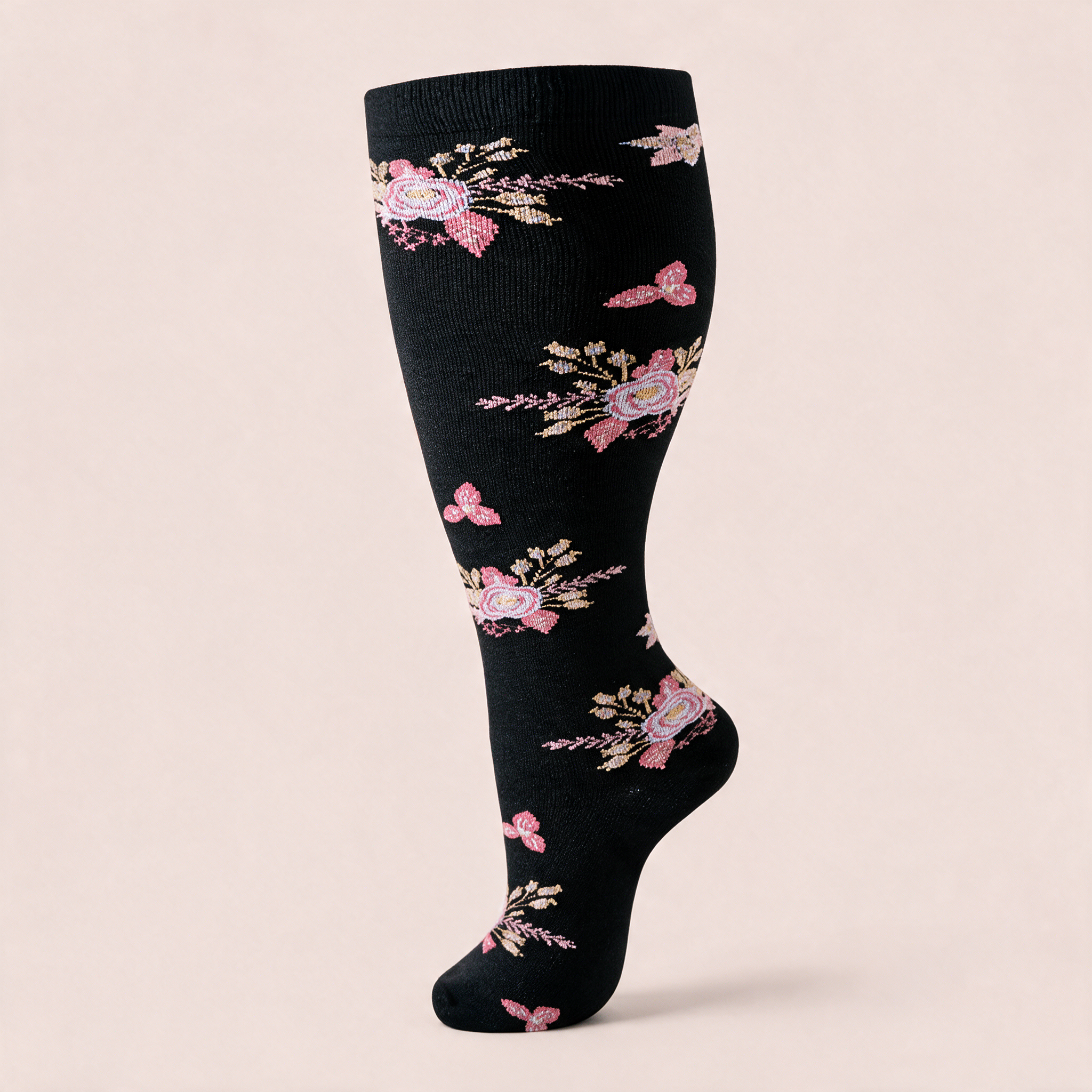 Clinical Compression – Wide Calf: Midnight Cherry Blossom compression sock