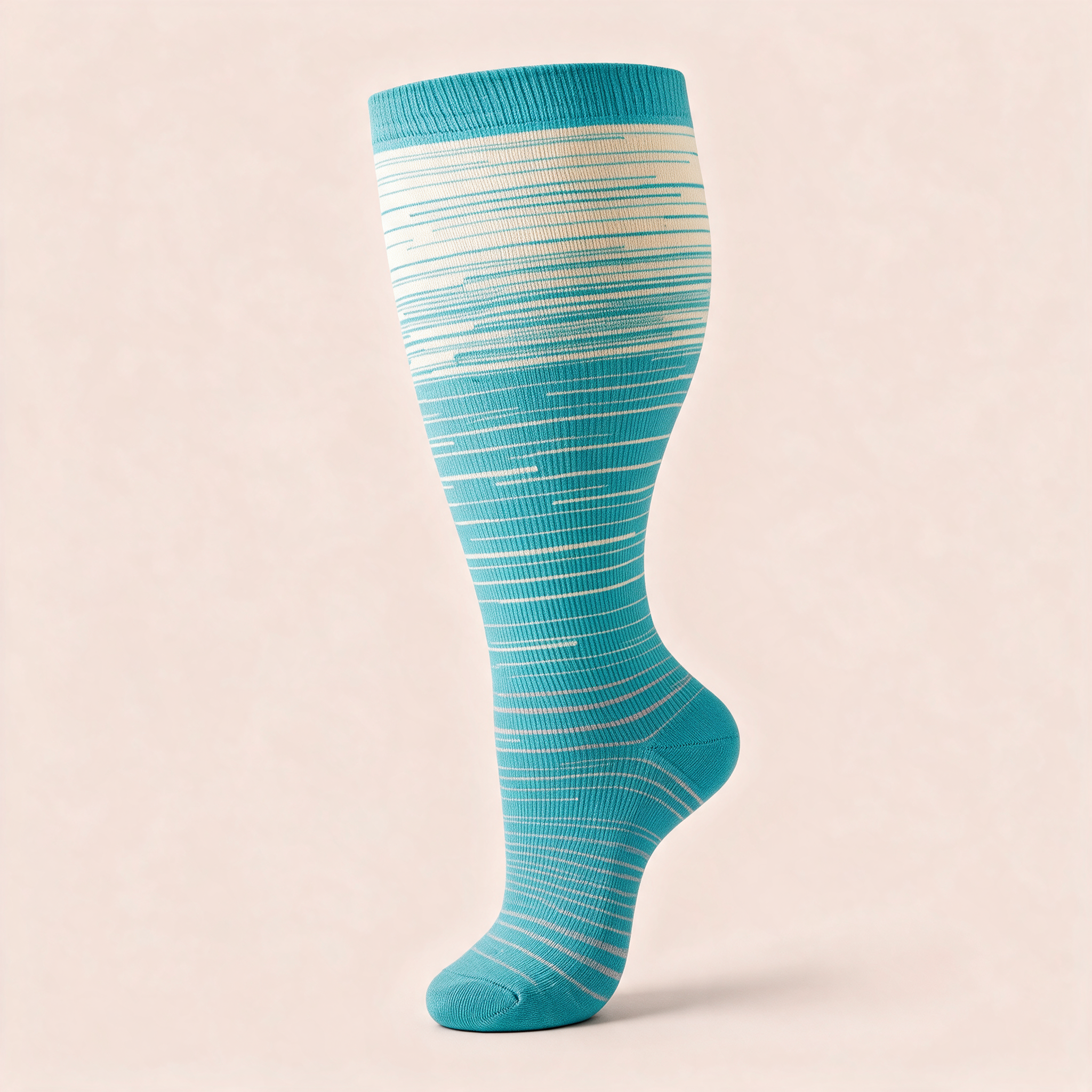 Clinical Compression – Wide Calf: Aqua Cream Stripe compression sock