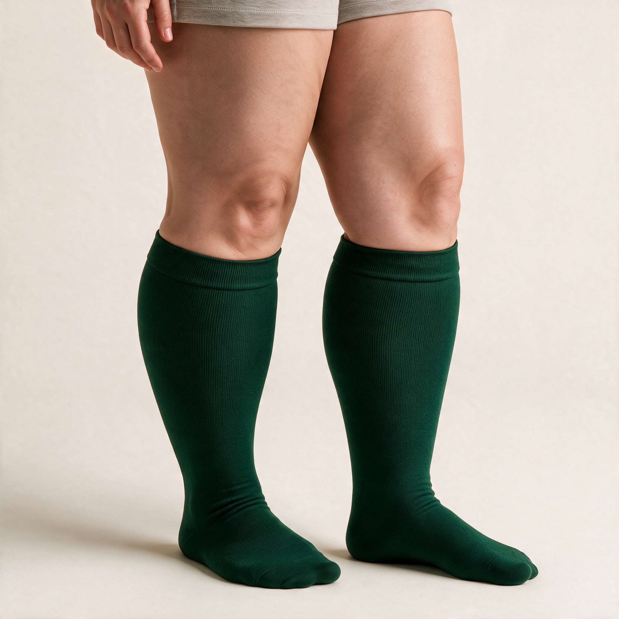 Clinical Compression – Wide Calf: Forest Green compression sock worn on model