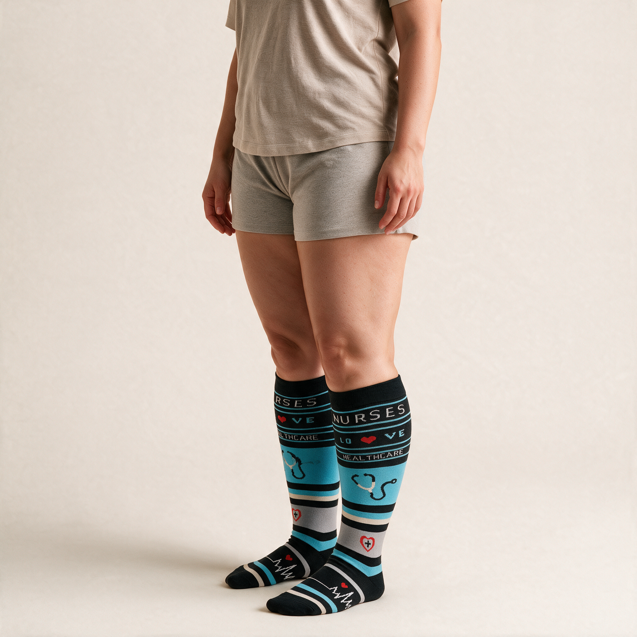 Clinical Compression – Wide Calf: Nurse Life compression sock worn on model