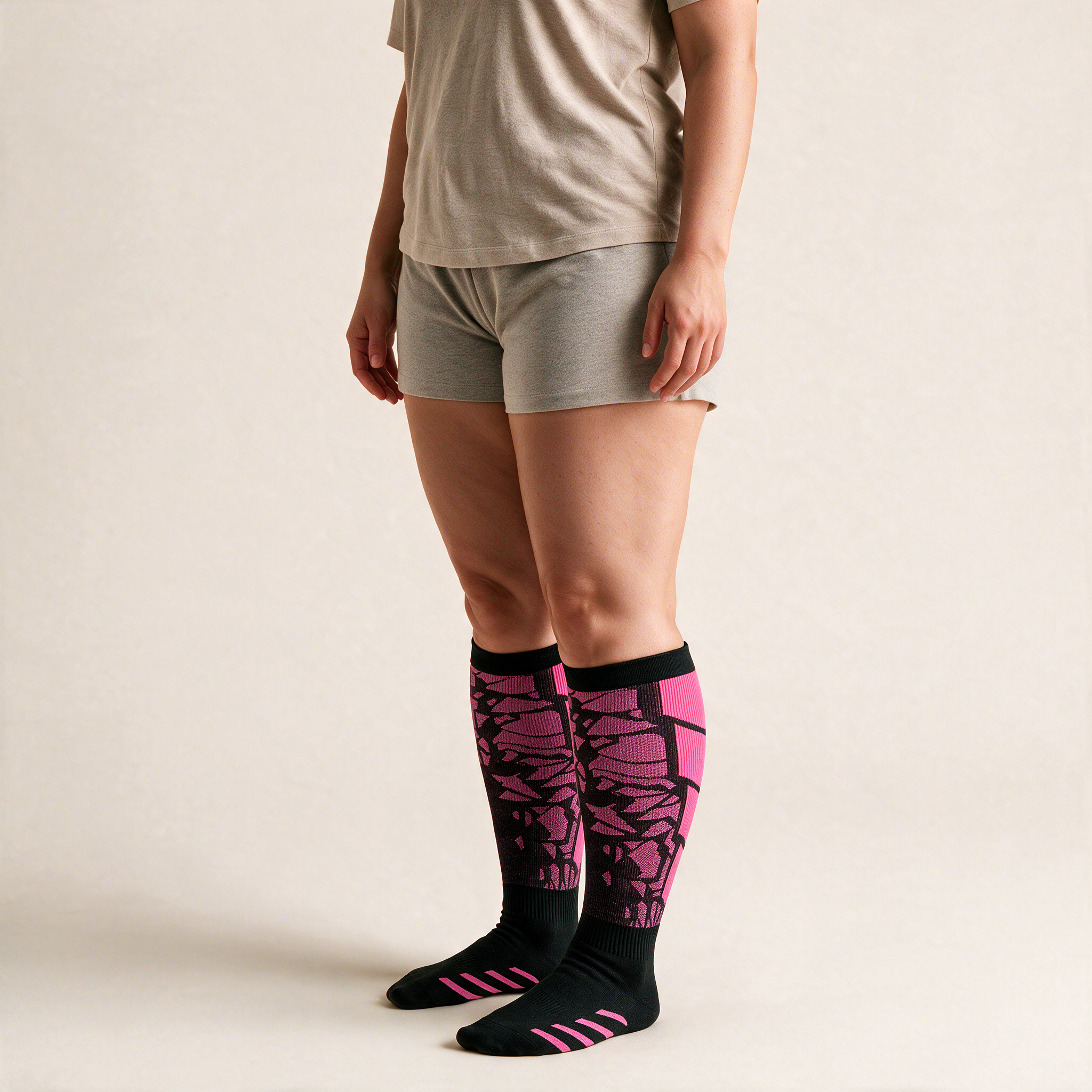 Clinical Compression – Wide Calf: Magenta Static compression sock worn on model
