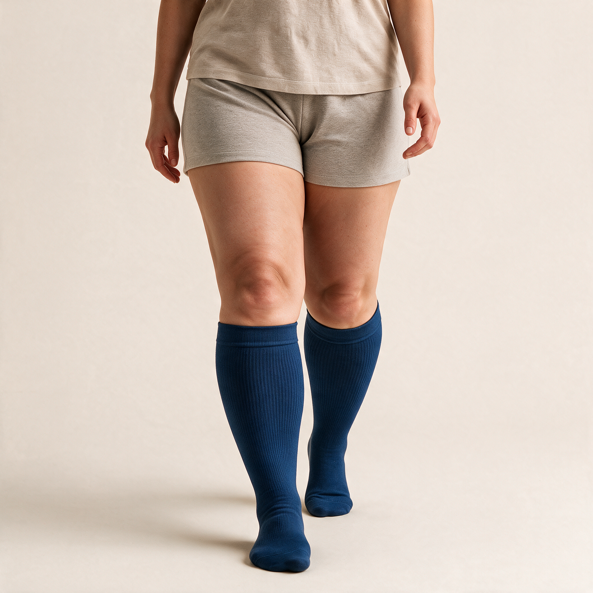 Clinical Compression – Wide Calf: Classic Navy compression sock worn on model