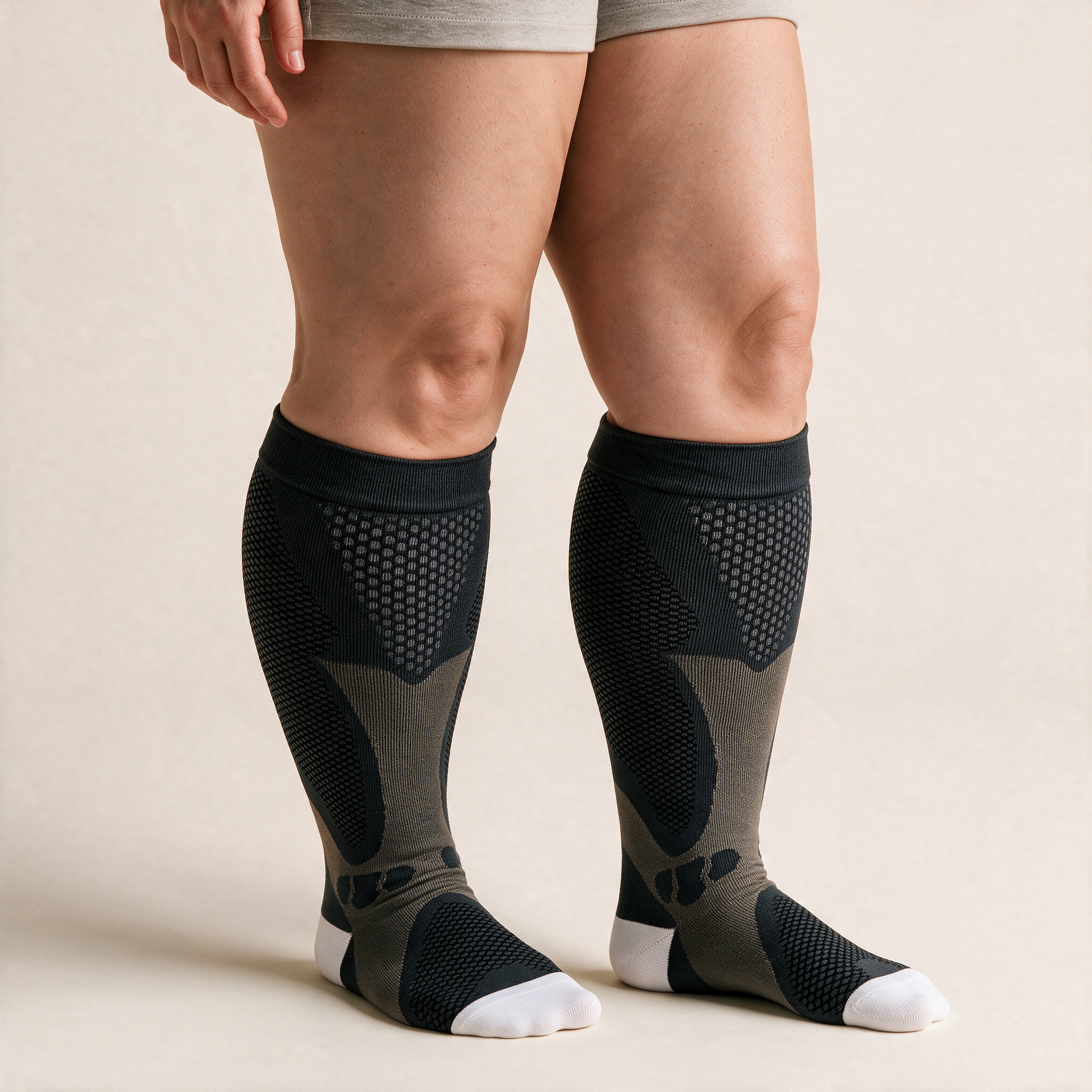 Clinical Compression – Wide Calf: Onyx Texture compression sock worn on model