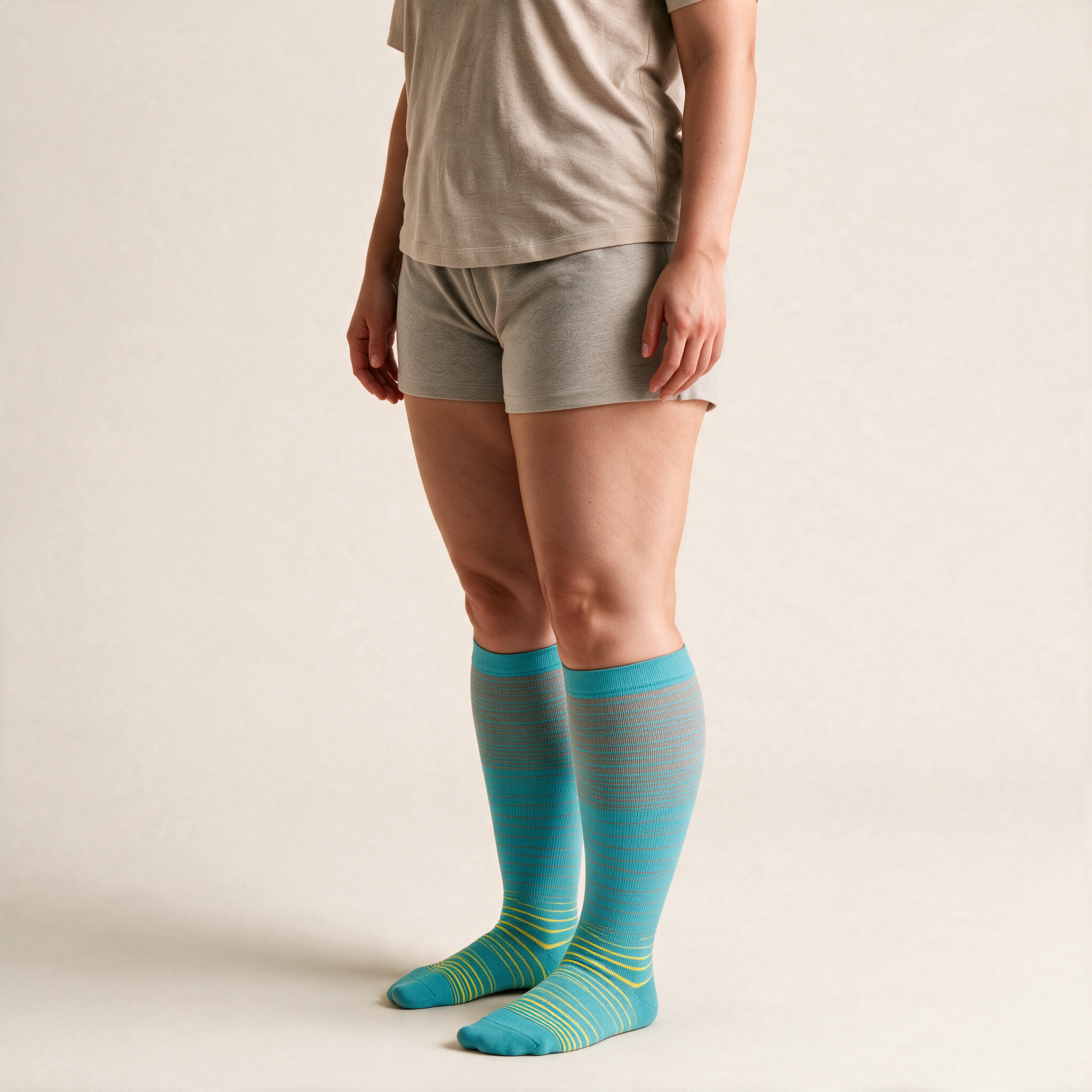Clinical Compression – Wide Calf: Aqua Wave compression sock worn on model