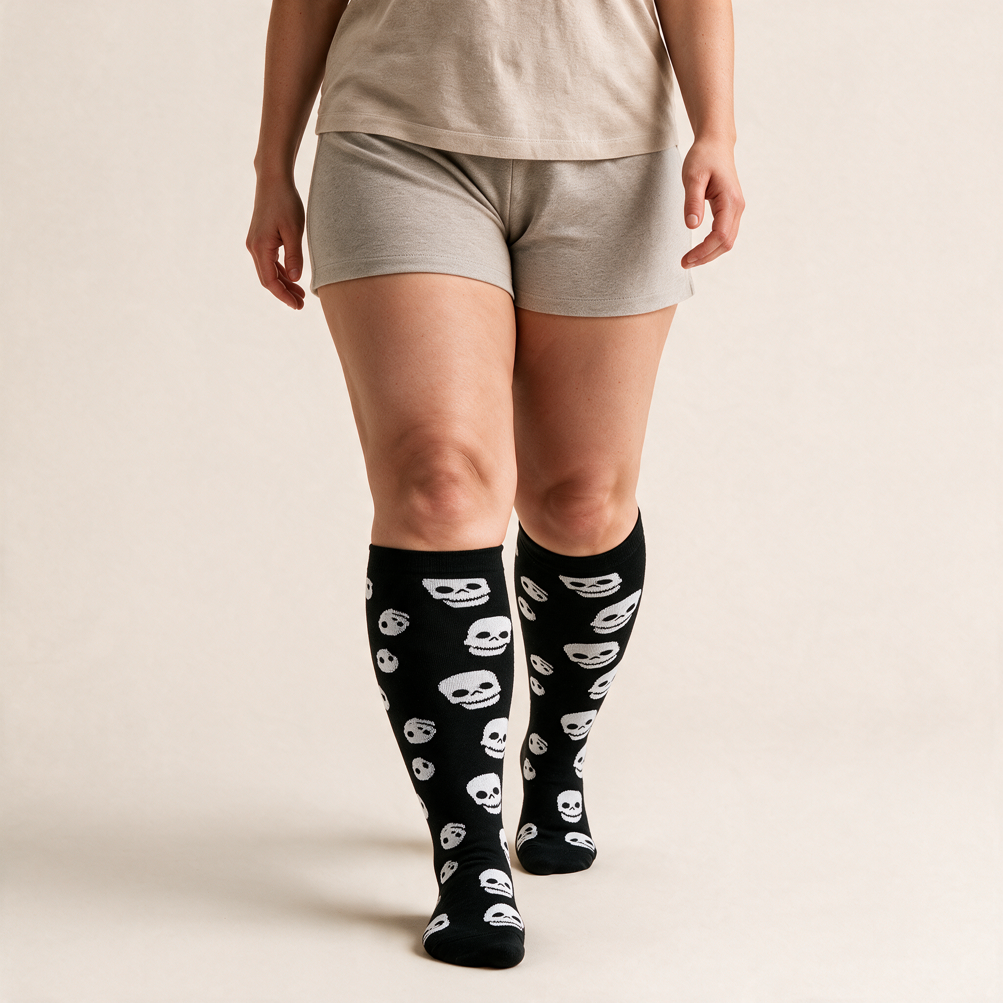 Clinical Compression – Wide Calf: Skulls Solo compression sock worn on model