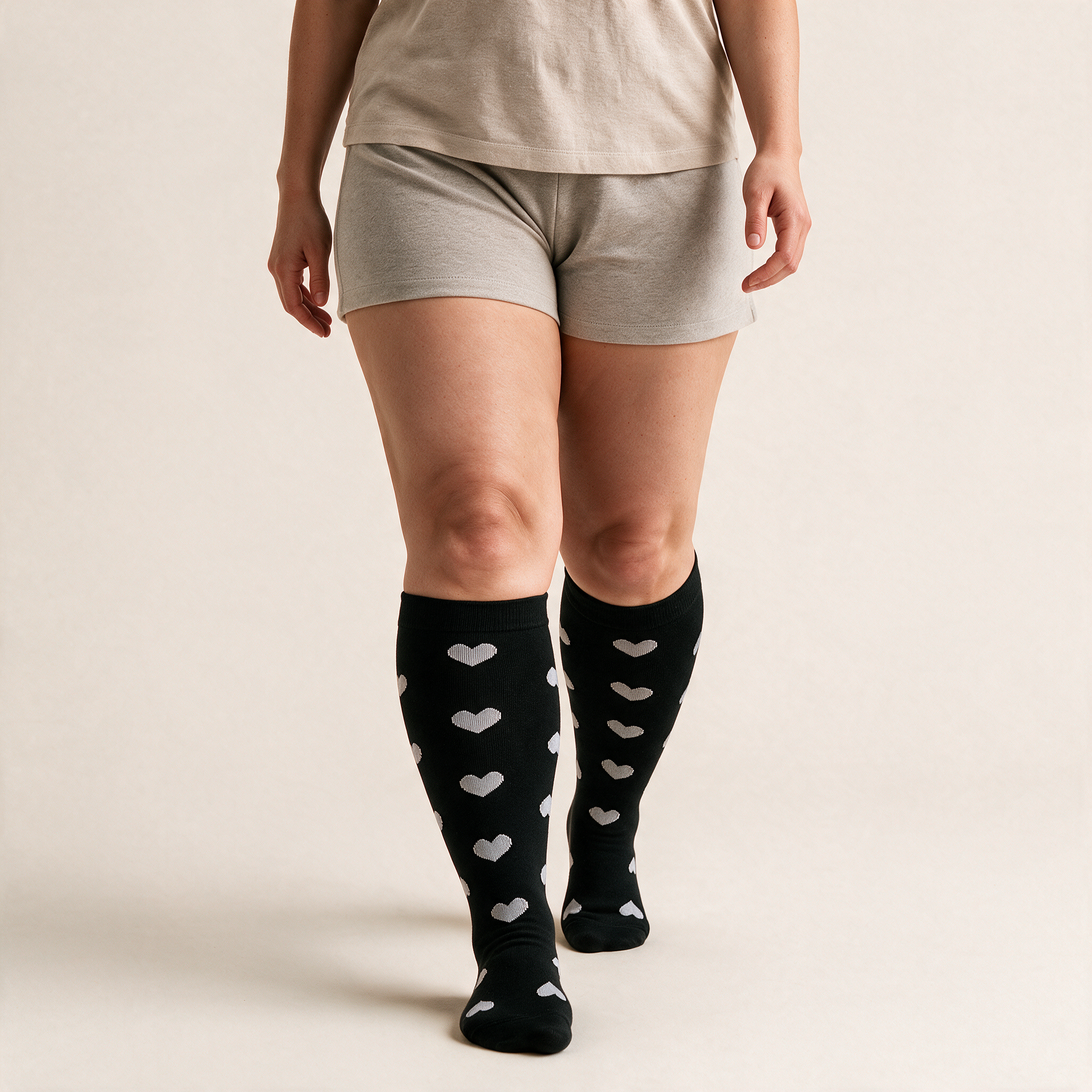 Clinical Compression – Wide Calf: Black Heart compression sock worn on model