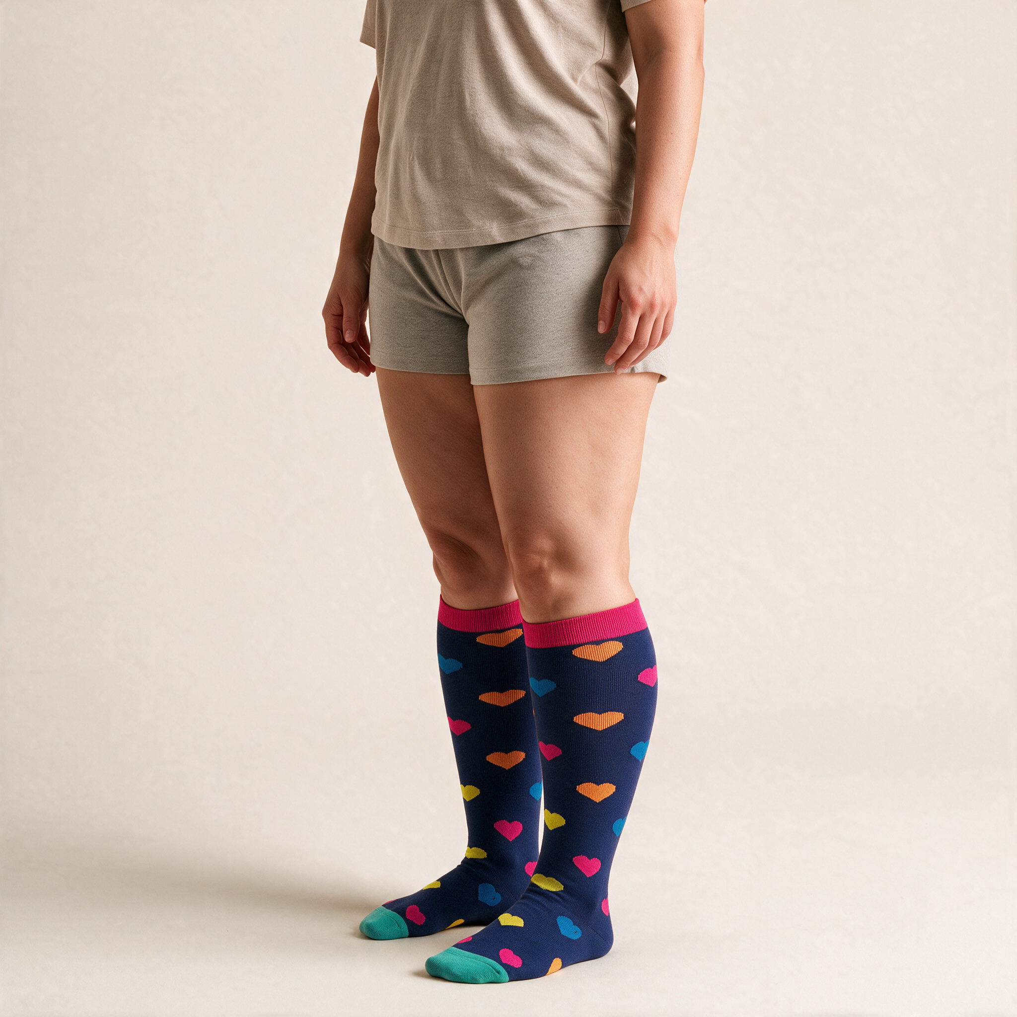 Clinical Compression – Wide Calf: Navy Sweetheart compression sock worn on model
