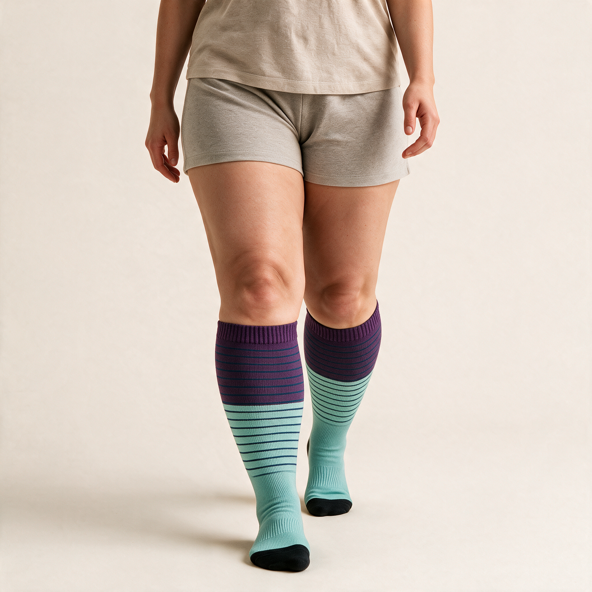 Clinical Compression – Wide Calf: Mint Orchid Fade compression sock worn on model