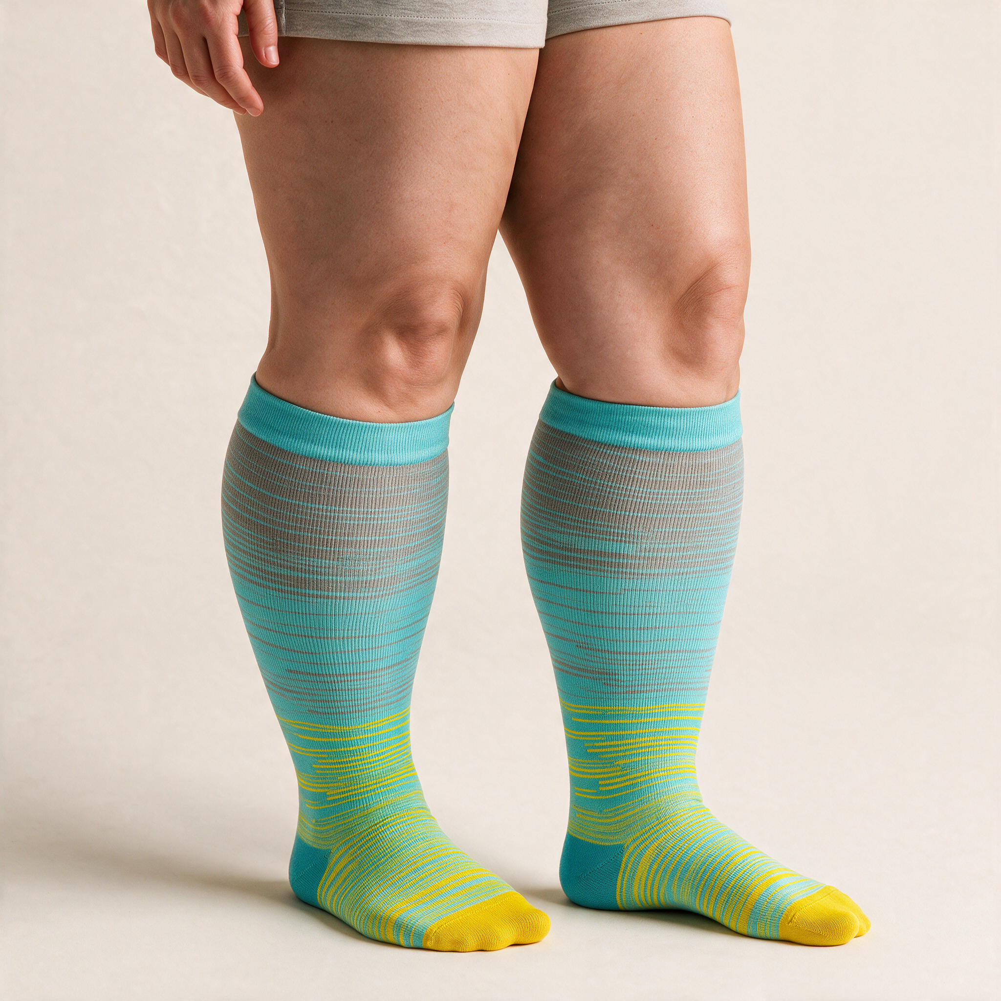 Clinical Compression – Wide Calf: Citrus Mint Fade compression sock worn on model
