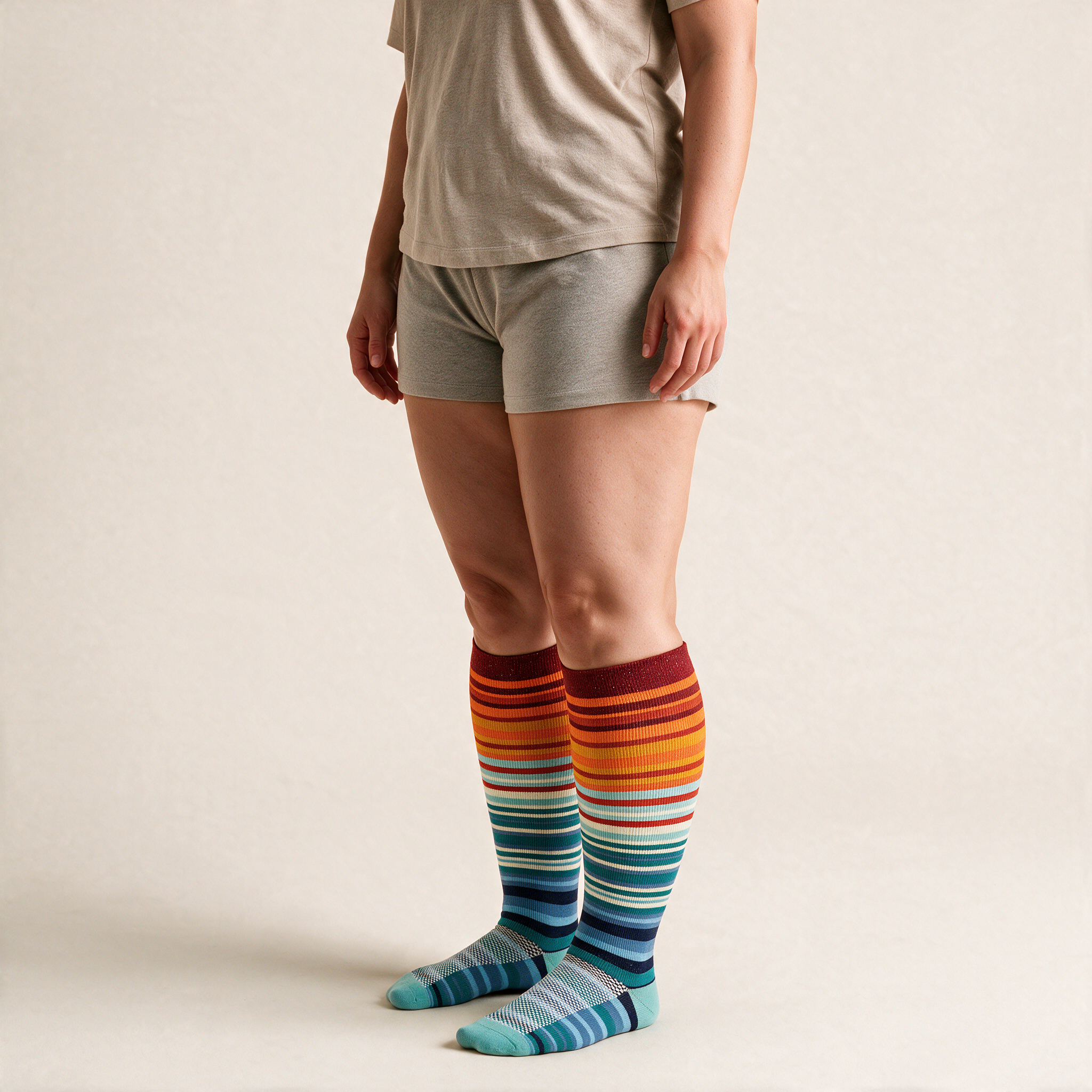 Clinical Compression – Wide Calf: Ember Plaid Fade compression sock worn on model